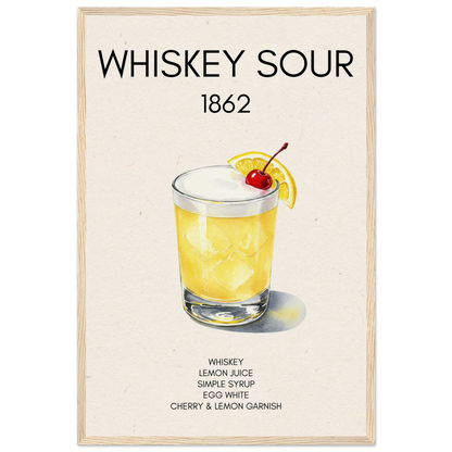 Whiskey Sour Cocktail Bar Art Print Light Wood Frame 40x60 cm 16x24″ Museum-Quality Matte Paper Wooden Framed Poster