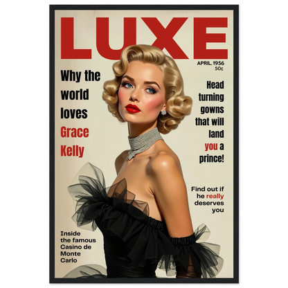 Grace Kelly Hollywood Glam Magazine Art Print Black Wood frame 40x60 cm 16x24″ Premium Matte Framed Poster