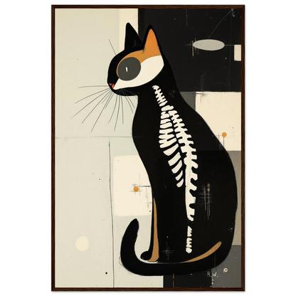 Modern Cat Skeleton Abstract Art Poster Print Dark Brown Wood Frame 60x90 cm 24x36″ Premium Matte Paper Wooden Framed Poster