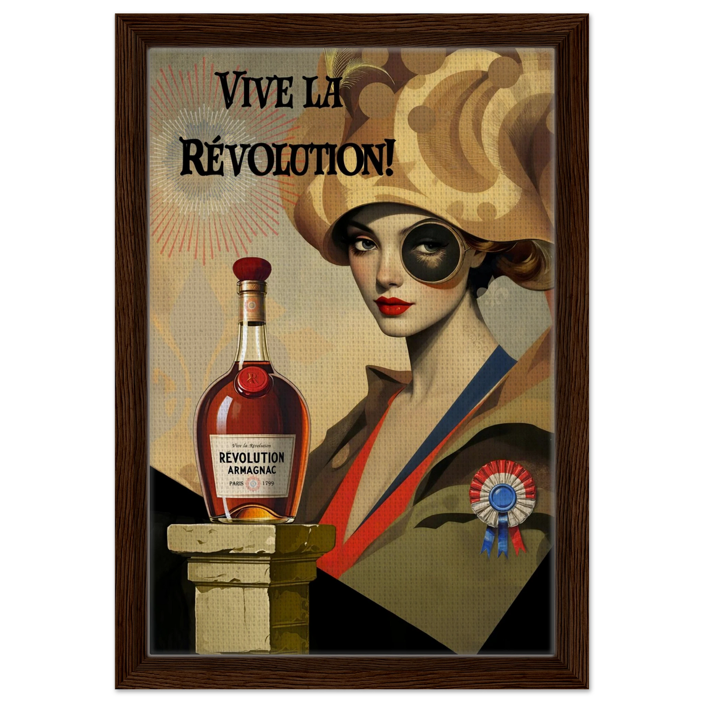 Vintage French Revolution Cognac Art Print Dark Brown Wood Frame 30x45 cm 12x18″ Framed Canvas