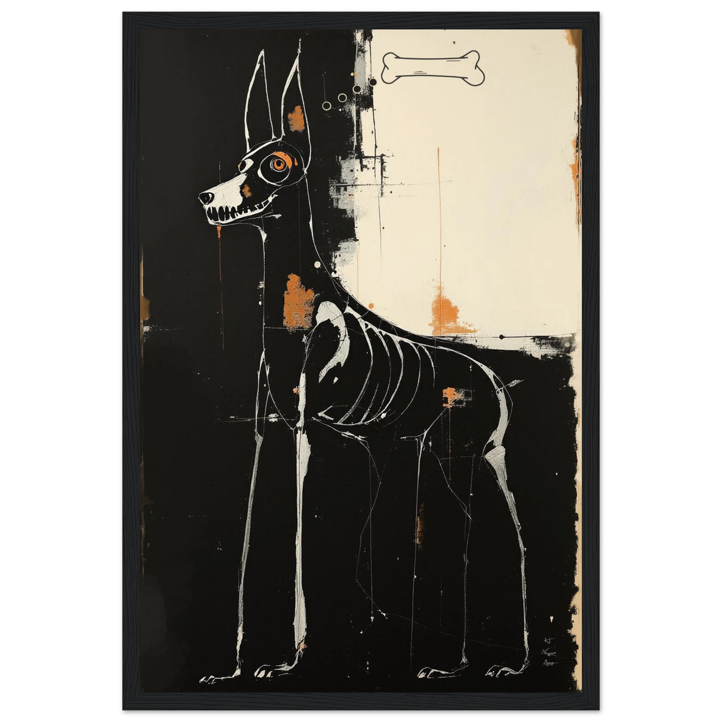 X-ray Skeleton Dog Abstract Art Poster Print 30x45 cm 12x18″ Classic Matte Paper Wooden Framed Poster Black Wood Frame