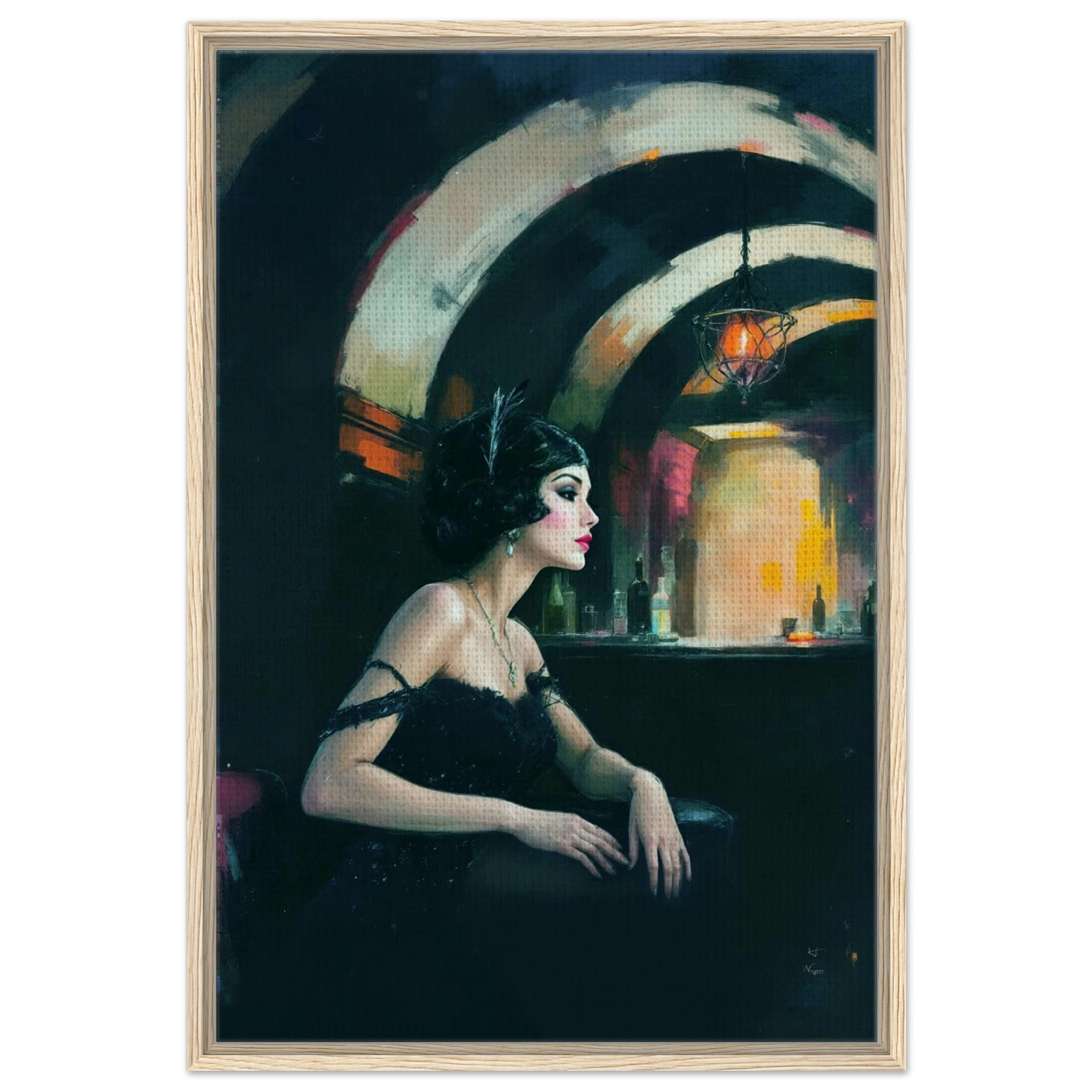 Speakeasy Flapper Gatsby Wall Art Poster Print 60x90 cm 24x36″ Framed Canvas Light Wood Frame