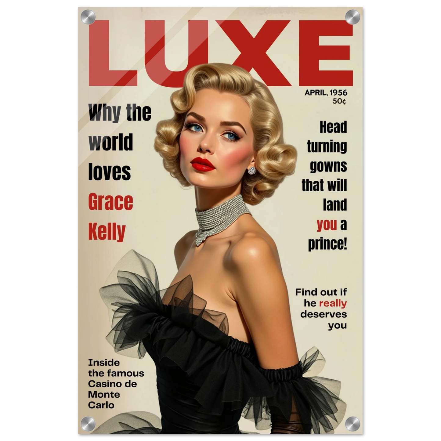 Grace Kelly Hollywood Glam Magazine Art Print No Frame 40x60 cm 16x24″ Sleek Acrylic Print