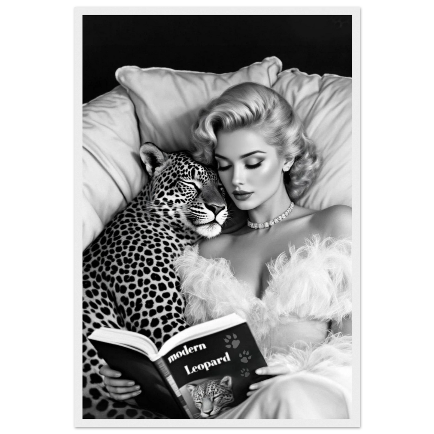 Hollywood Starlet Leopard Cat Art Print 40x60 cm 16x24″ Premium Matte Paper Wooden Framed Poster White Wood Frame