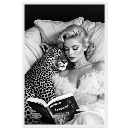 Hollywood Starlet Leopard Cat Art Print 40x60 cm 16x24″ Premium Matte Paper Wooden Framed Poster White Wood Frame