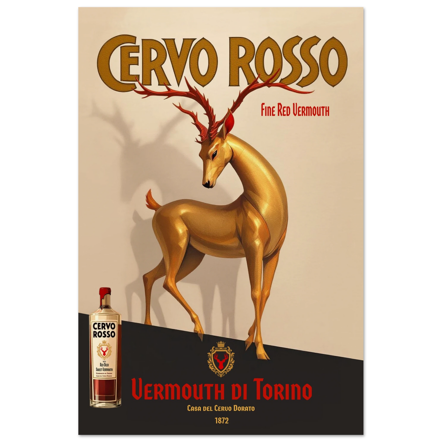 Art Deco Golden Deer Cocktail Bar Poster Print 30x45 cm 12x18″ Museum-Quality Matte Paper Poster No Frame