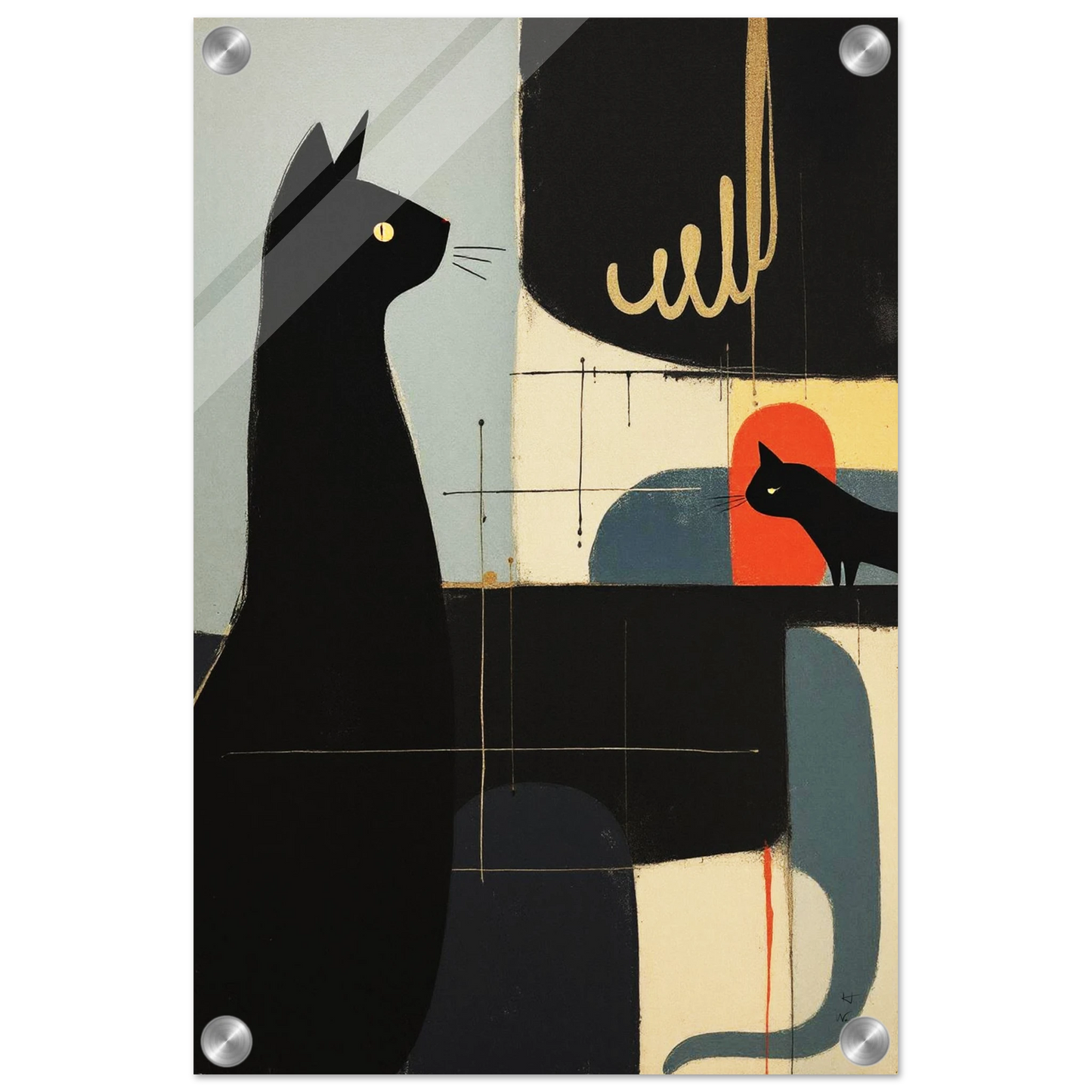 Abstract Cat & Kitten Modern Art Print No Frame 30x45 cm 12x18″ Sleek Acrylic Print