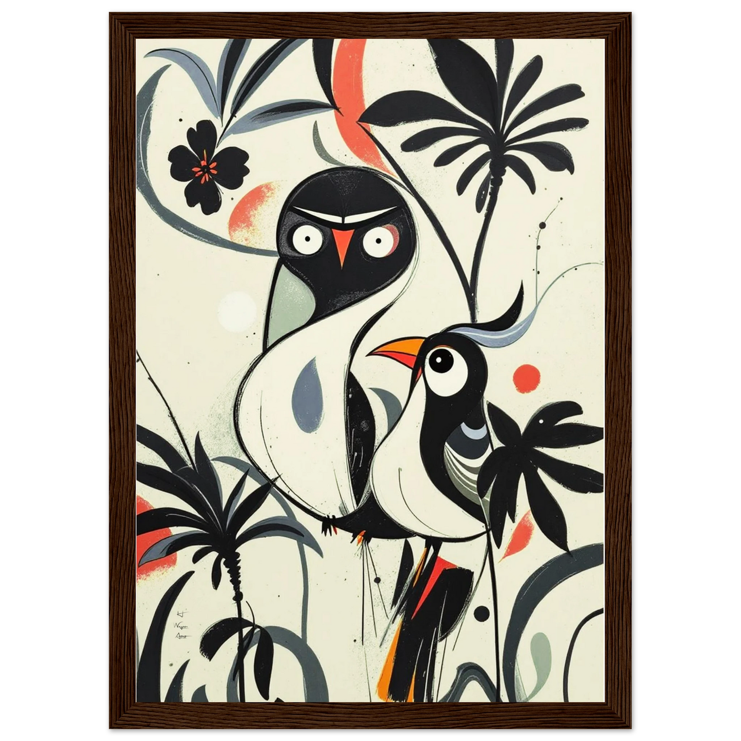 Abstract Bird Modern Tropical Art Print Dark Brown Wood Frame 21x29.7 cm 8x12" Premium Matte Paper Wooden Framed Poster
