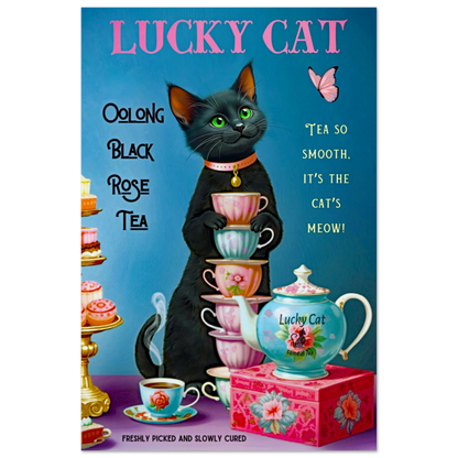 Lucky Cat Vintage Oolong Tea Art Print 60x90 cm 24x36″ Museum-Quality Matte Paper Poster No Frame