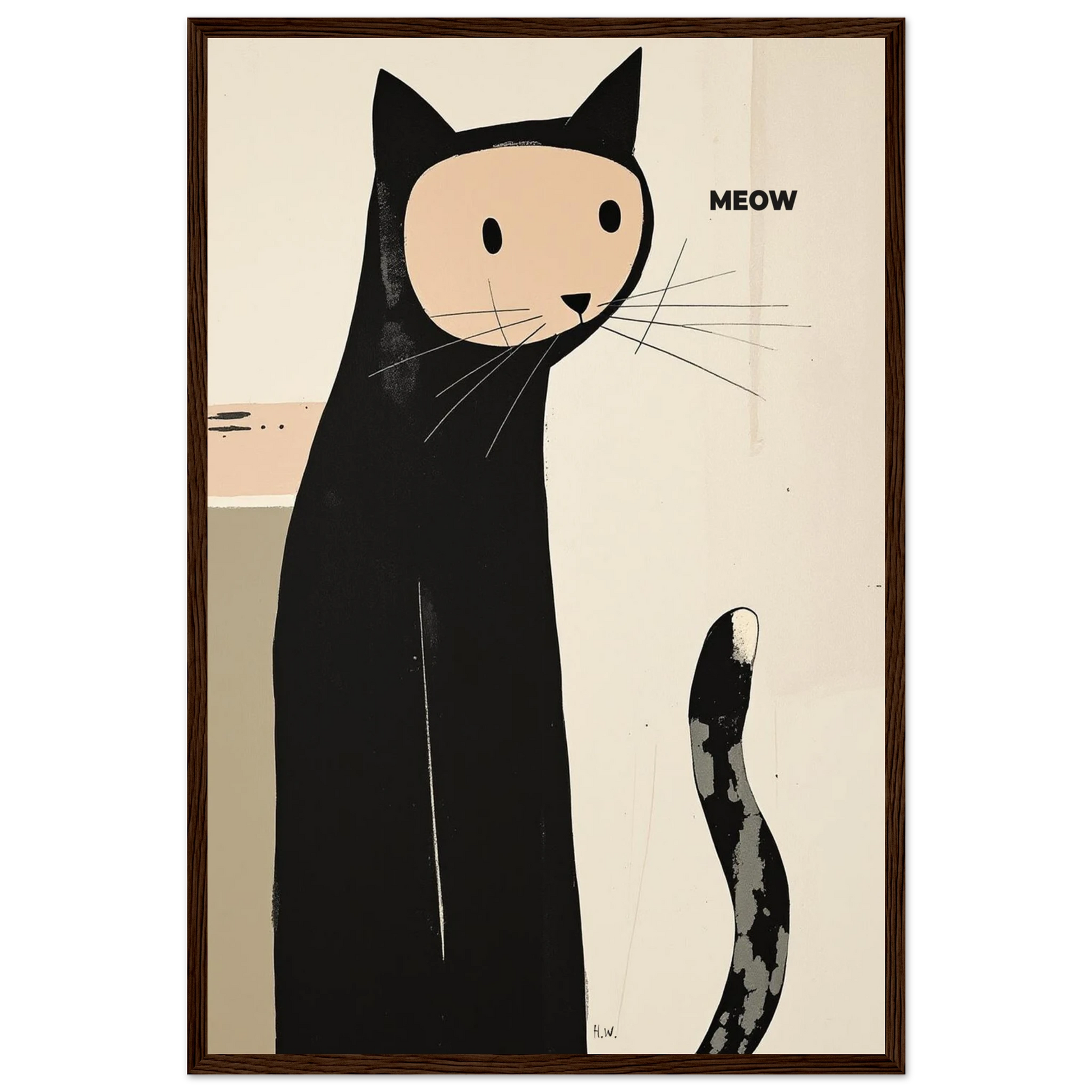 Quirky Modern Cat Art Poster Print 40x60 cm 16x24″ Premium Semi-Glossy Paper Wooden Framed Poster Dark Brown Wood Frame