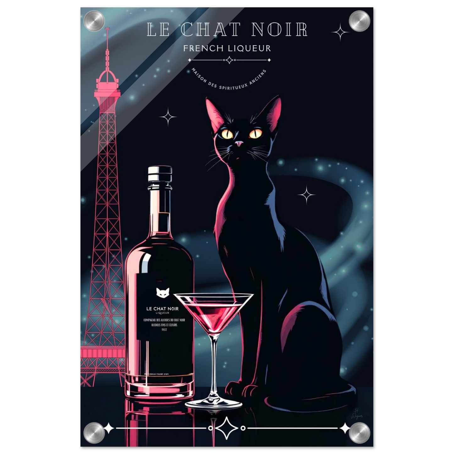 Art Deco Le Chat Noir French Black Cat Art Print 30x45 cm 12x18″ Sleek Acrylic Print No Frame