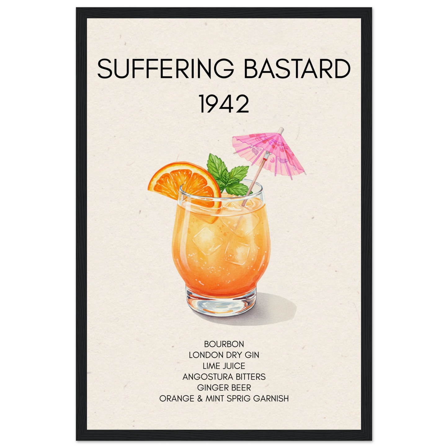 Suffering Bastard Tiki Cocktail Bar Poster Print Black Wood Frame 30x45 cm 12x18″ Museum-Quality Matte Paper Wooden Framed Poster
