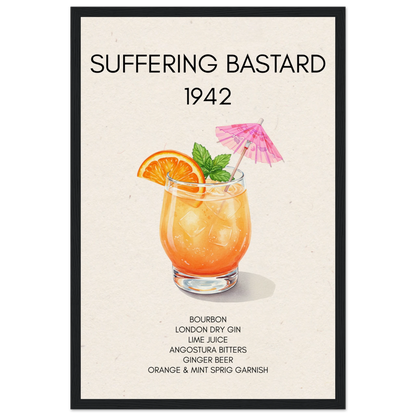 Suffering Bastard Tiki Cocktail Bar Poster Print Black Wood Frame 30x45 cm 12x18″ Museum-Quality Matte Paper Wooden Framed Poster
