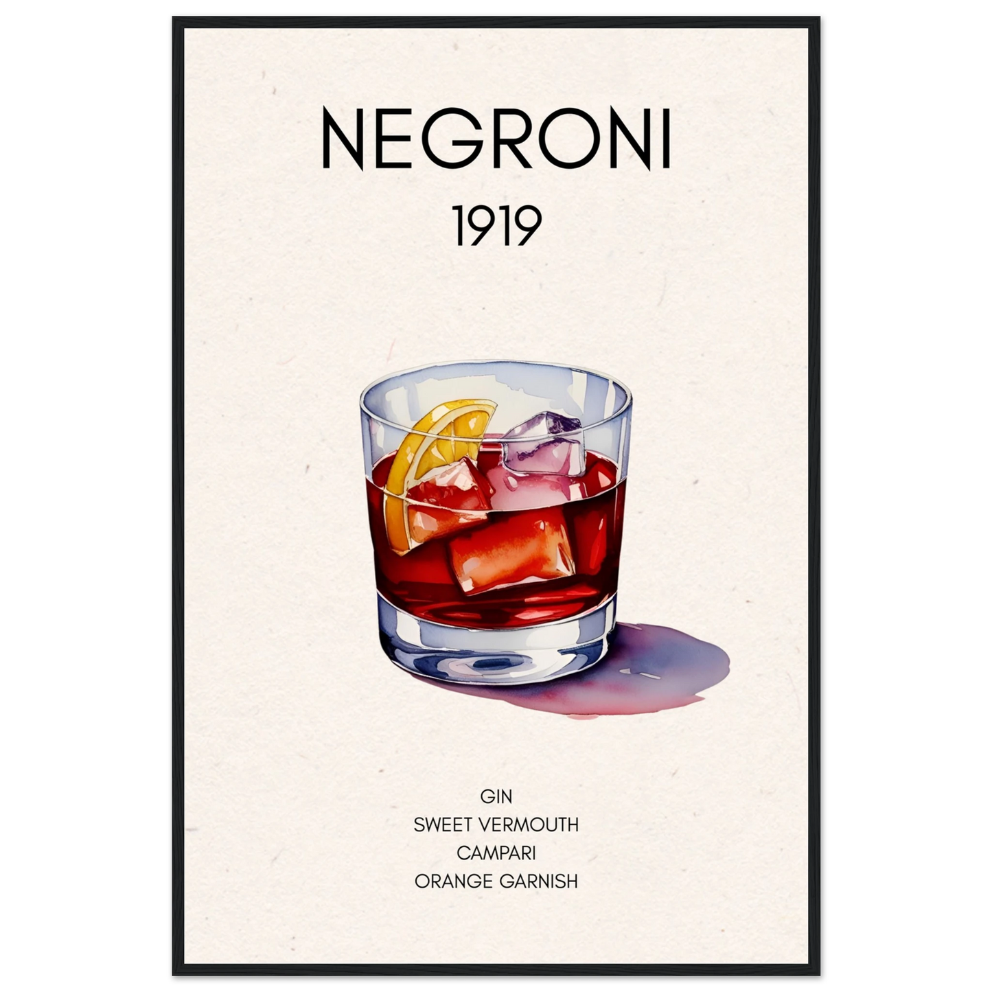 Negroni Cocktail Bar Poster Print Black Wood Frame 60x90 cm 24x36″ Classic Matte Paper Wooden Framed Poster