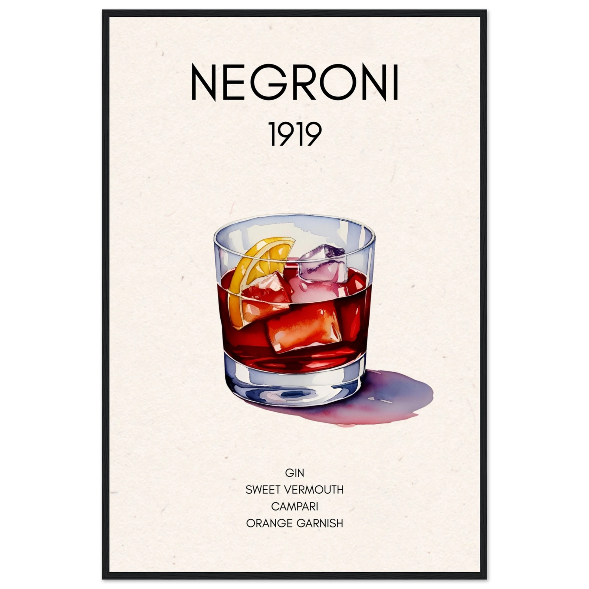 Negroni Cocktail Bar Art Print Black Wood Frame 60x90 cm 24x36″ Classic Matte Paper Wooden Framed Poster