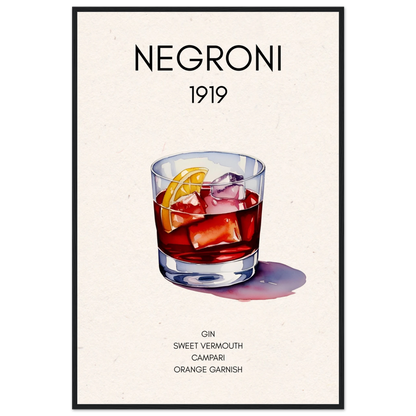 Negroni Cocktail Bar Art Print Black Wood Frame 60x90 cm 24x36″ Classic Matte Paper Wooden Framed Poster