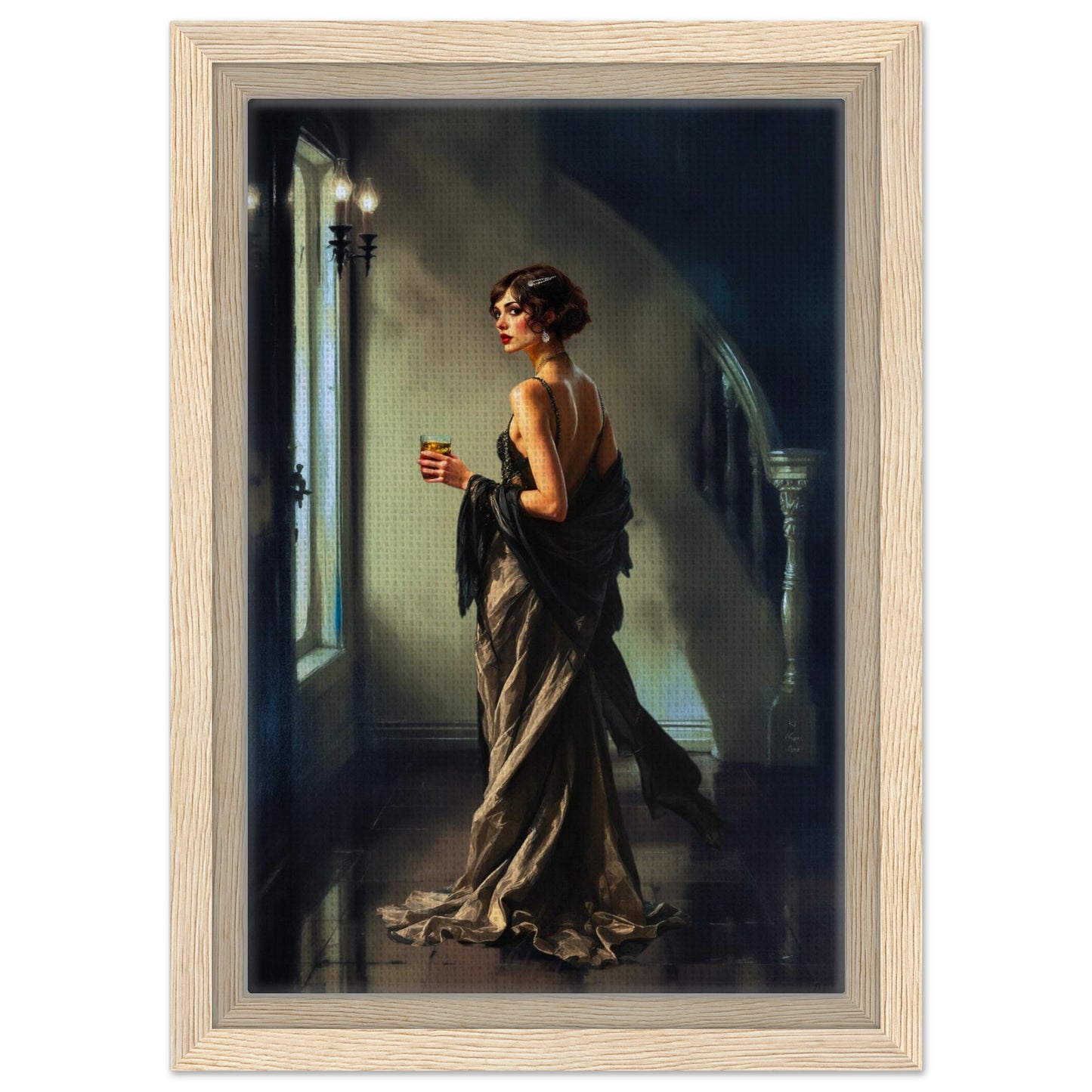 Art Deco Flapper Speakeasy Fine Art Print Light Wood Frame 20x30 cm 8x12″ Framed Canvas