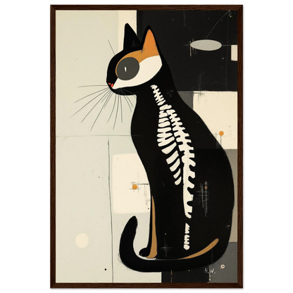 Modern Cat Skeleton Abstract Art Poster Print Dark Brown Wood Frame 40x60 cm 16x24″ Premium Matte Paper Wooden Framed Poster
