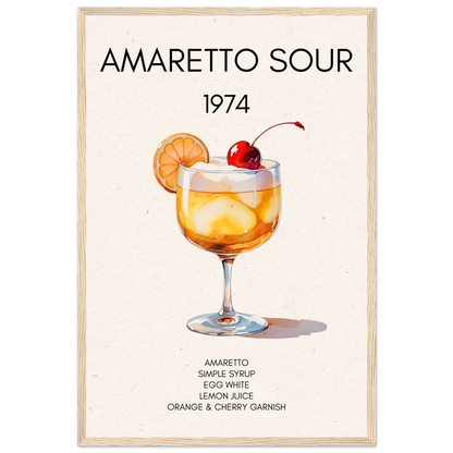 Amaretto Sour Cocktail Bar Art Print Light Wood Frame 40x60 cm 16x24″ Premium Matte Paper Wooden Framed Poster