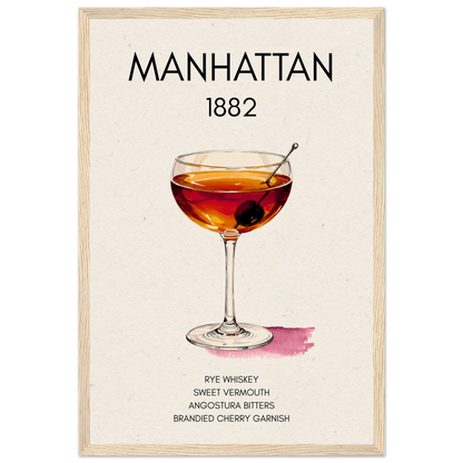 Classic Manhattan Cocktail Bar Art Print Light Wood Frame 30x45 cm 12x18″ Museum-Quality Matte Paper Wooden Framed Poster