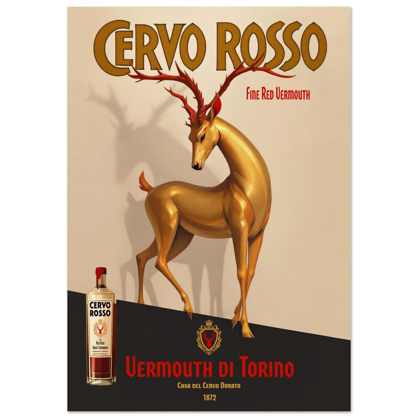 Art Deco Golden Deer Cocktail Bar Poster Print 70x100 cm 28x40″ Museum-Quality Matte Paper Poster No Frame