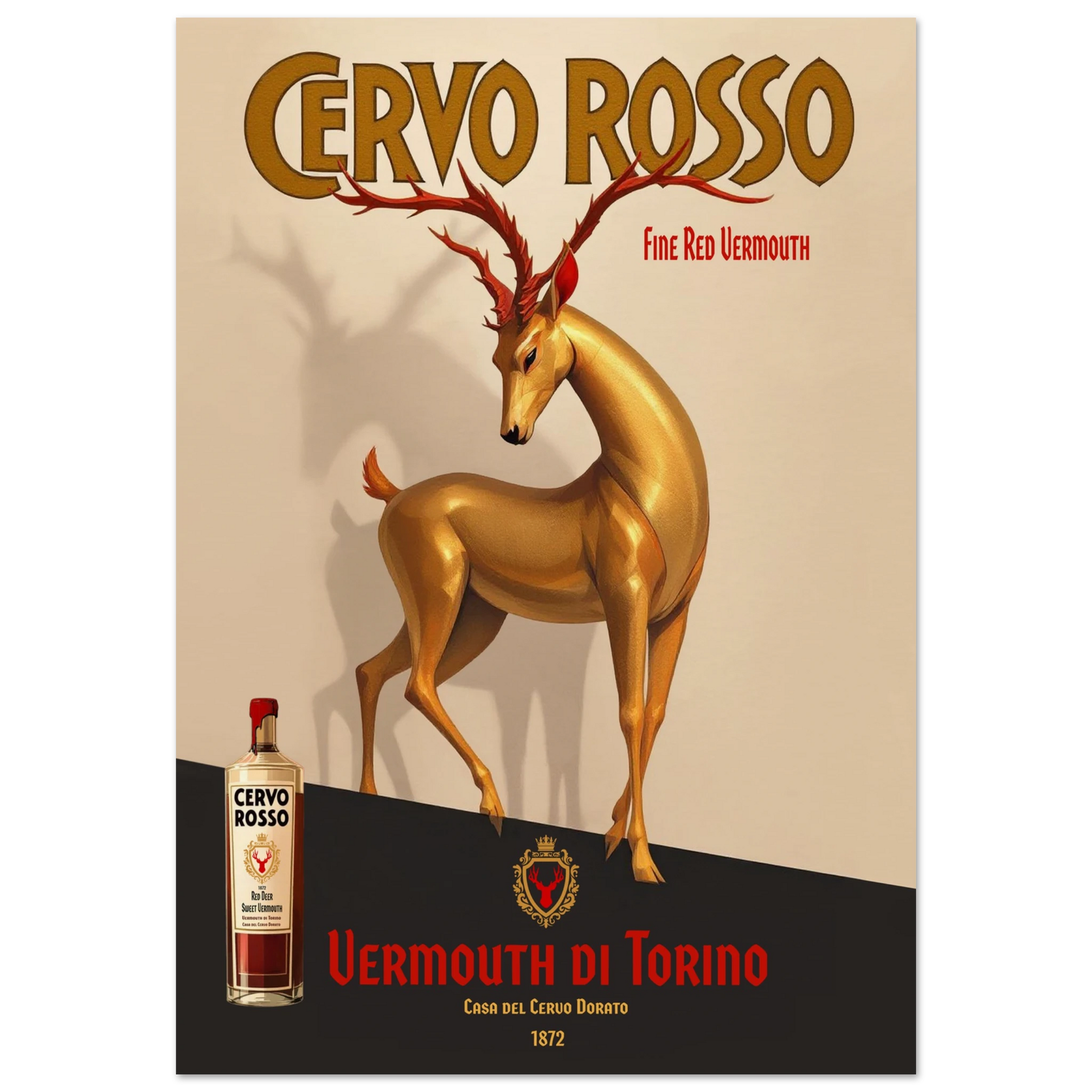 Art Deco Golden Deer Cocktail Bar Poster Print 70x100 cm 28x40″ Museum-Quality Matte Paper Poster No Frame