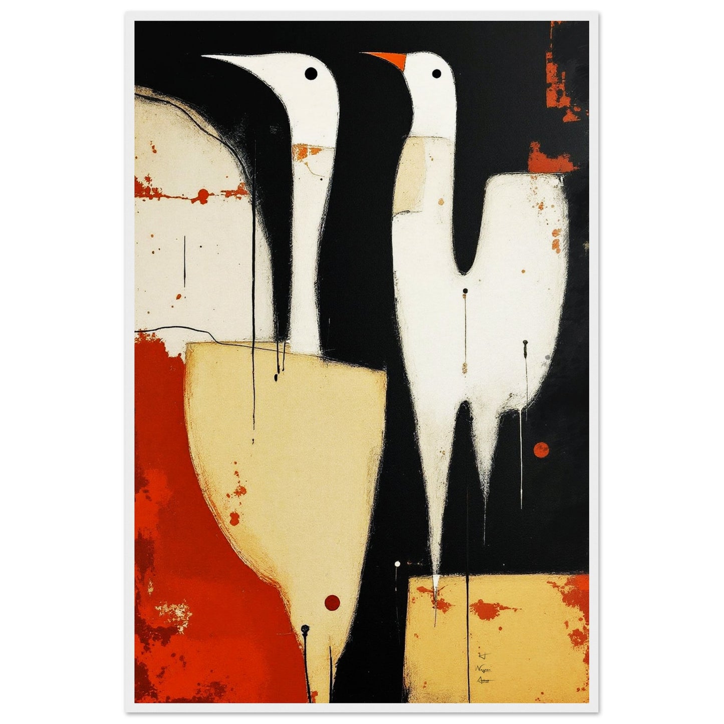 Abstract Neutral Goose Bird Art Print 60x90 cm 24x36″ Museum-Quality Wooden Framed Poster White frame