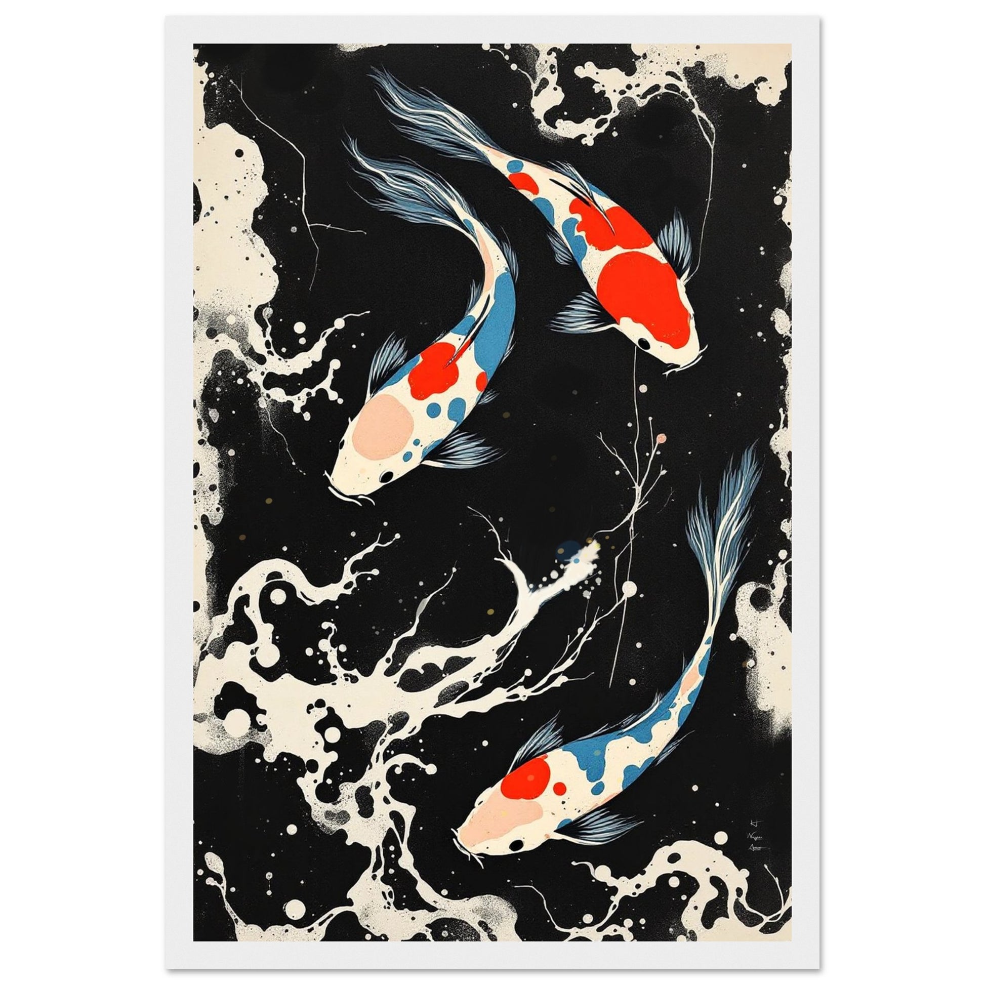 Modern Black White Koi Fish Ocean Art Print 40x60 cm 16x24″ Museum-Quality Matte Paper Poster No Frame