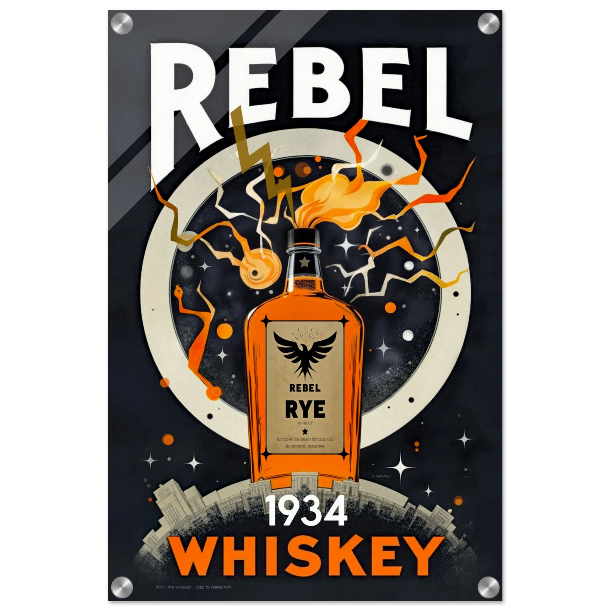 Rebel Whiskey Cocktail Bar Poster Print No Frame 40x60 cm 16x24″ Acrylic Print
