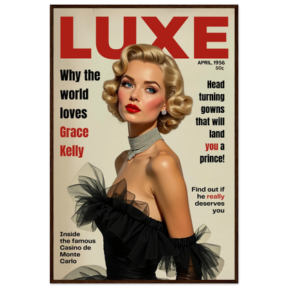 Grace Kelly Hollywood Glam Magazine Art Print Dark Brown Wood Frame 60x90 cm 24x36″ Museum-Quality Matte Framed Poster