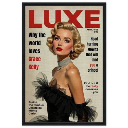 Grace Kelly Hollywood Glam Magazine Art Print Black Wood frame 60x90 cm 24x36″ Framed Canvas