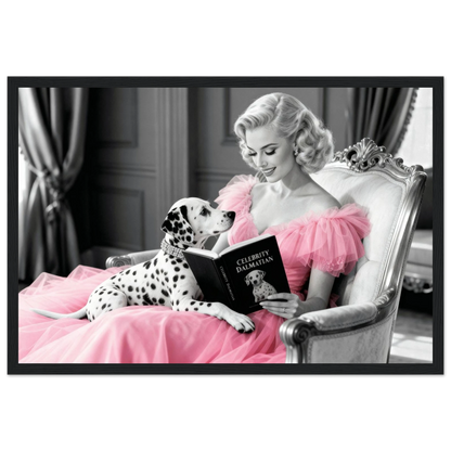 Hollywood Starlet Dalmatian Puppy Art Print 30x45 cm 12x18″ Classic Matte Framed Poster - Black Wood