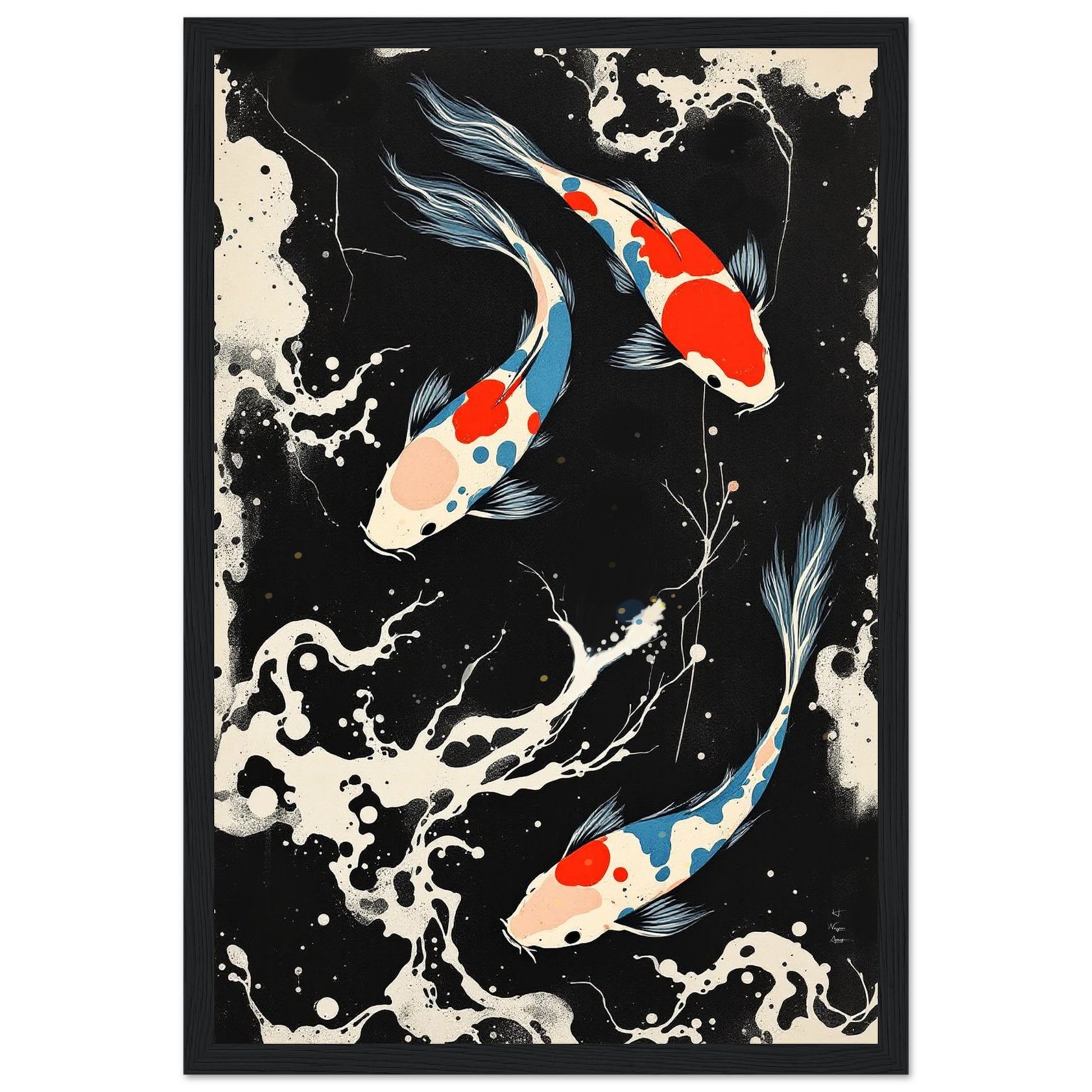 Modern Black White Koi Fish Ocean Art Print 40x60 cm 16x24″ Museum-Quality Matte Paper Poster No Frame