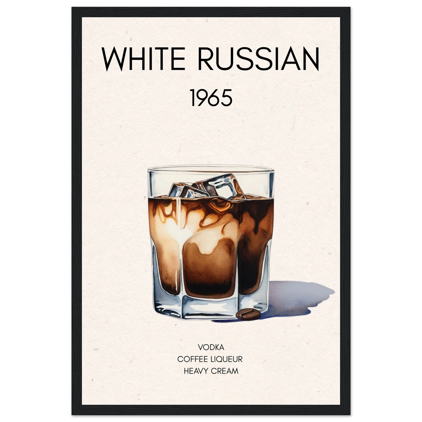 White Russian Cocktail Bar Art Poster Print Black Wood Frame 30x45 cm 12x18″ Classic Matte Paper Wooden Framed Poster