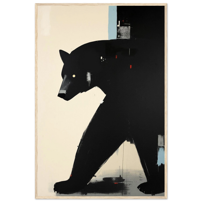 Minimalist Abstract Black Bear Art Poster Print Light Wood Frame 60x90 cm 24x36″ Premium Matte Wooden Framed Poster