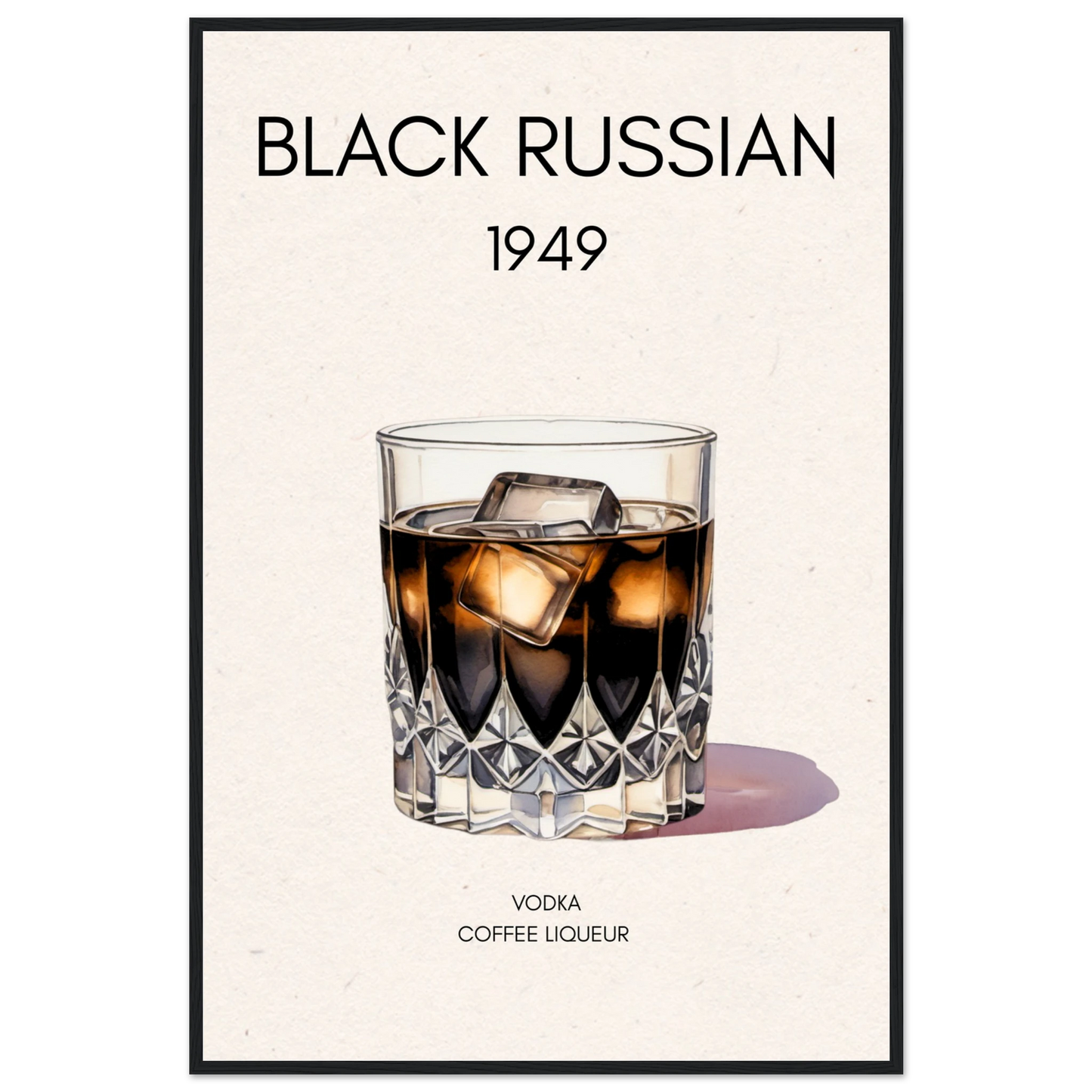 Black Russian Cocktail Bar Art Poster Print Black Wood Frame 60x90 cm 24x36″ Classic Matte Paper Wooden Framed Poster
