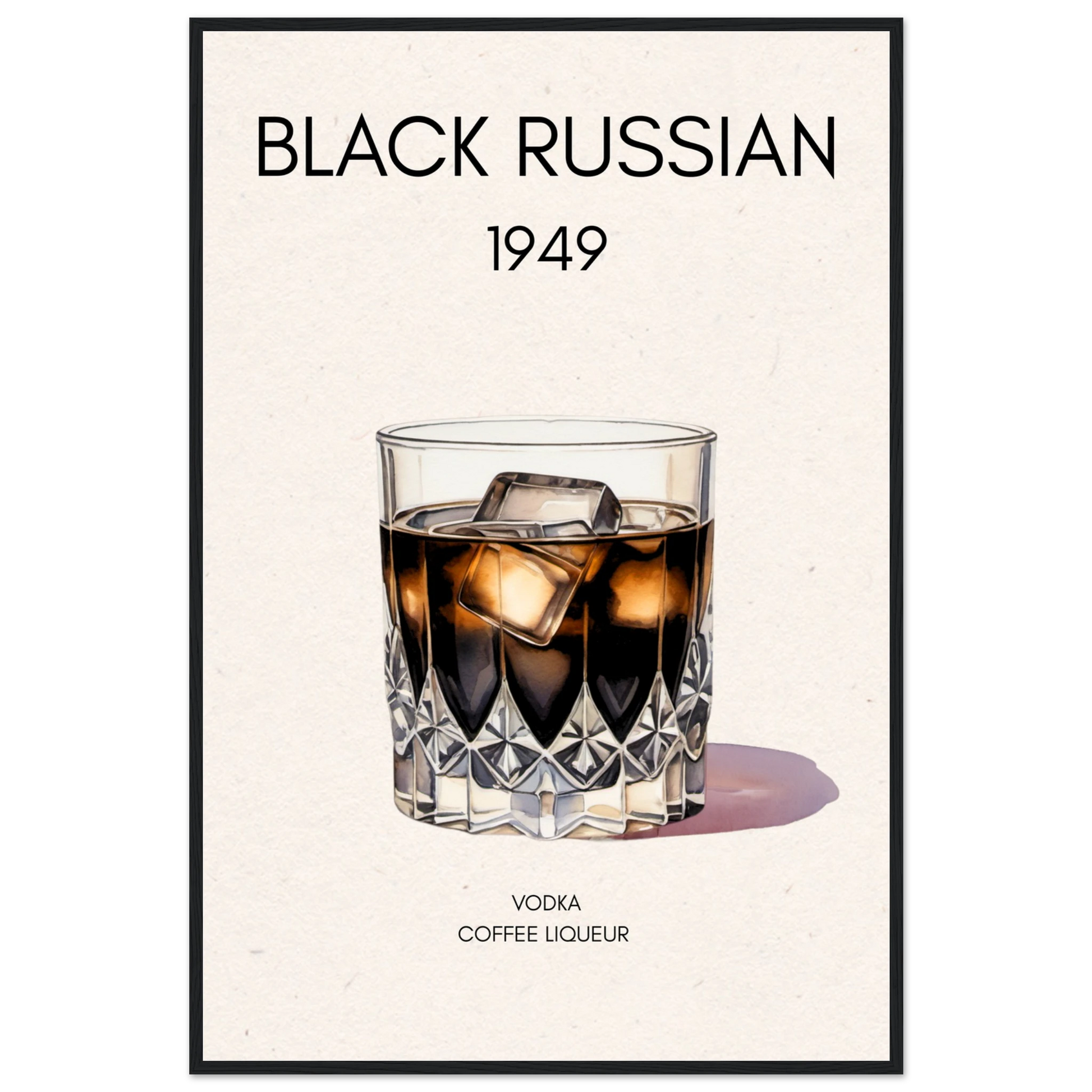 Black Russian Cocktail Bar Art Print Black Wood Frame 60x90 cm 24x36″ Classic Matte Paper Wooden Framed Poster