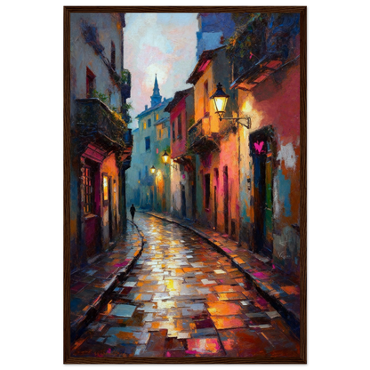 Old Europe Romantic Street Art Print 40x60 cm 16x24″ Museum-Quality Matte Framed Poster Dark Brown Wood