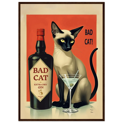 Siamese Cat Gin Martini Cocktail Art Print 27x35 cm 11x14″ Gallery Wrapped Canvas No Frame