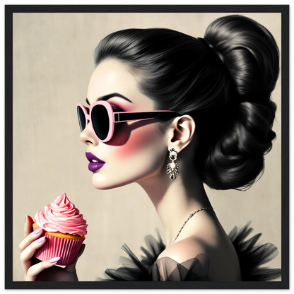 Retro Fashion Model Glam Cupcake Art Print 40x40 cm 16x16″ Premium Matte Paper Wooden Framed Poster