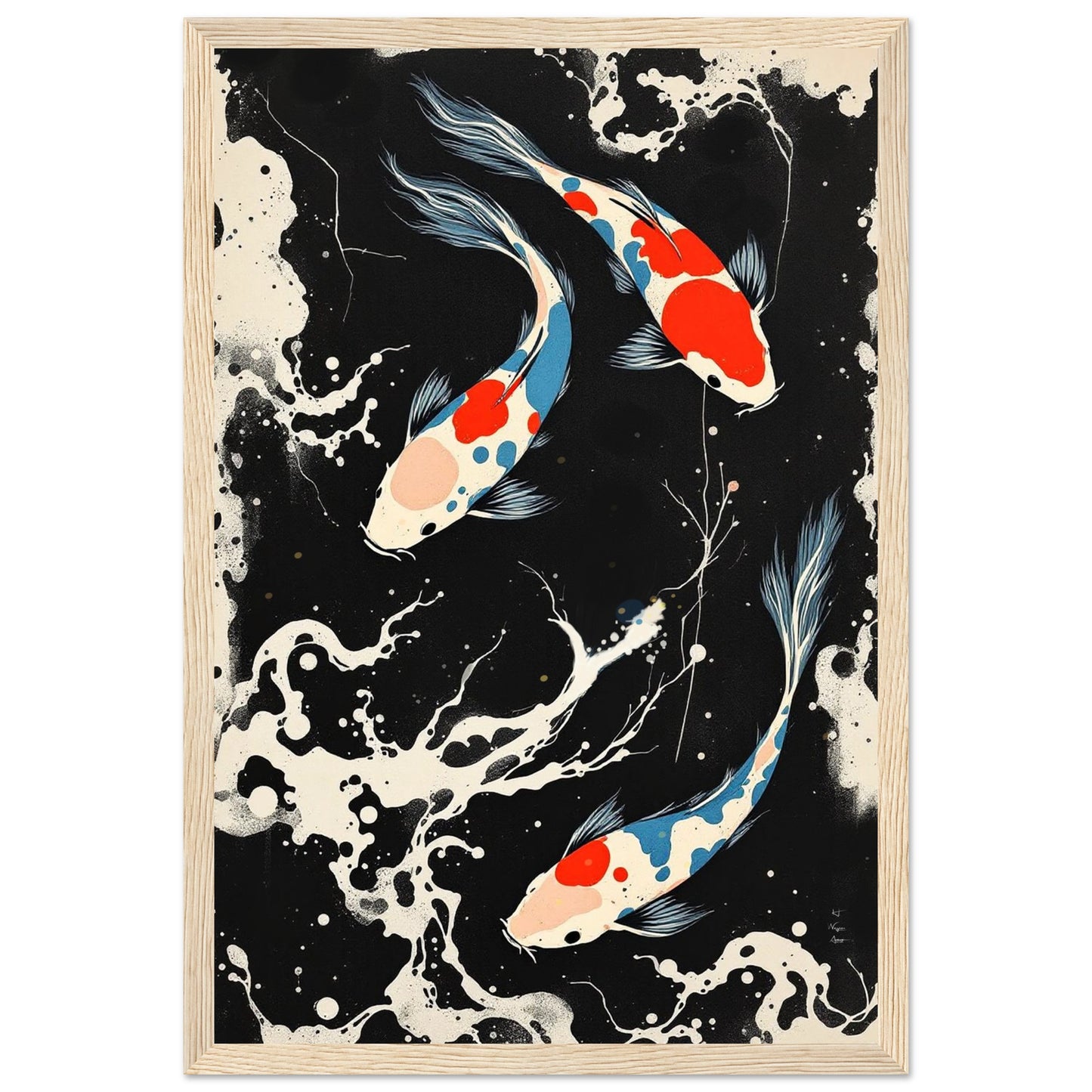 Modern Black White Koi Fish Ocean Art Print 40x60 cm 16x24″ Museum-Quality Matte Paper Poster No Frame