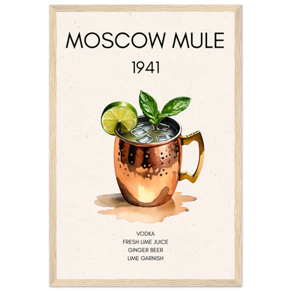 Moscow Mule Cocktail Bar Poster Print Light Wood Frame 30x45 cm 12x18″ Premium Matte Paper Wooden Framed Poster
