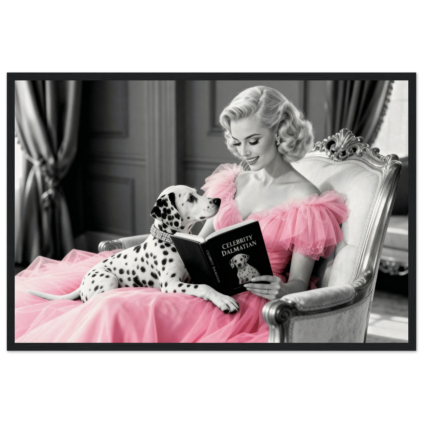 Hollywood Starlet Dalmatian Puppy Art Print 40x60 cm 16x24″ Museum-Quality Matte Framed Poster - Black Wood