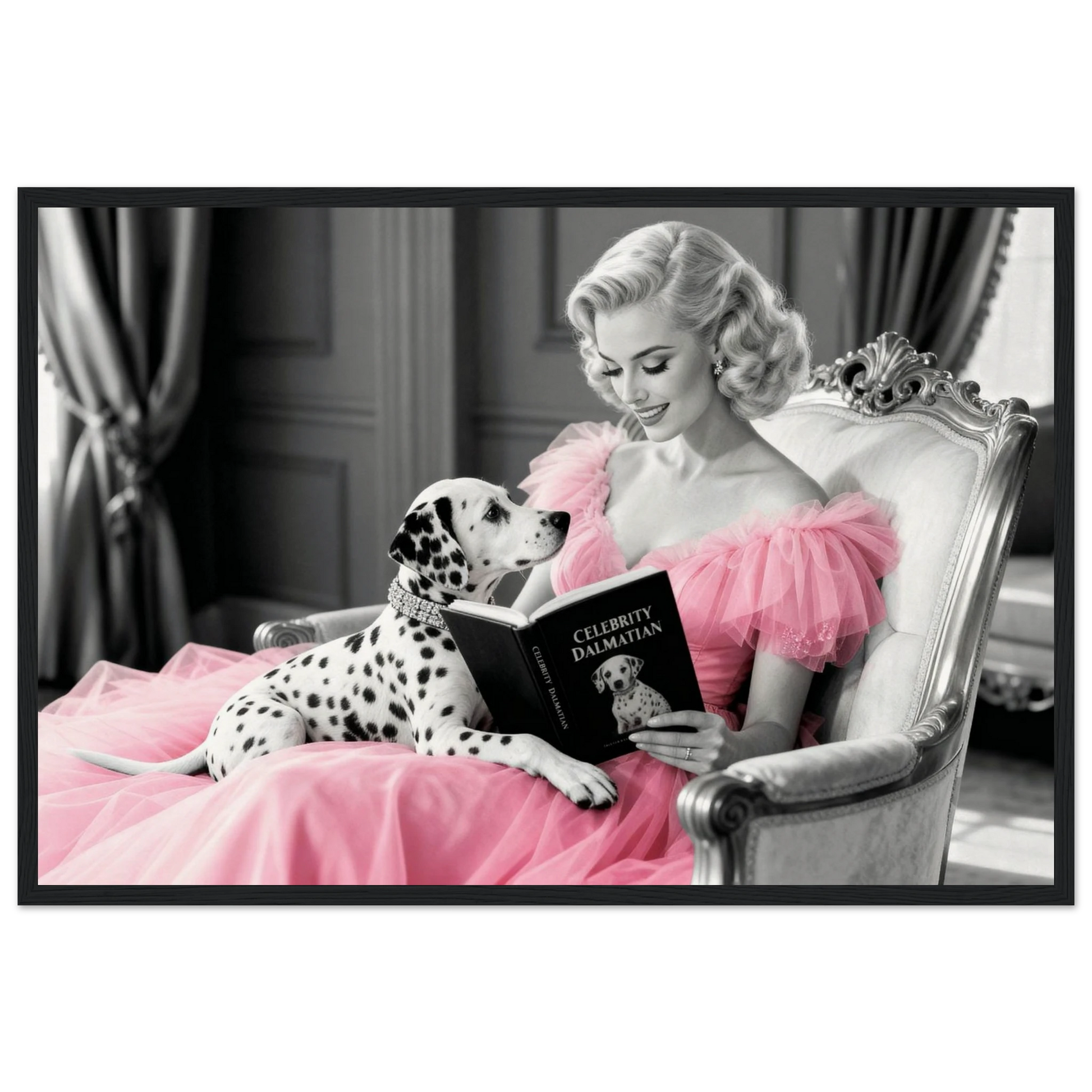 Hollywood Starlet Dalmatian Puppy Art Print 40x60 cm 16x24″ Museum-Quality Matte Framed Poster - Black Wood