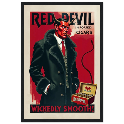 Red Devil 1920s Art Deco Cigar Art Print 30x45 cm 12x18″ Classic Matte Paper Wooden Framed Poster Black Wood Frame