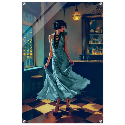 1920s Moonlit Flapper Speakeasy Art Print 60x90 cm 24x36″ Sleek Acrylic Print No Frame