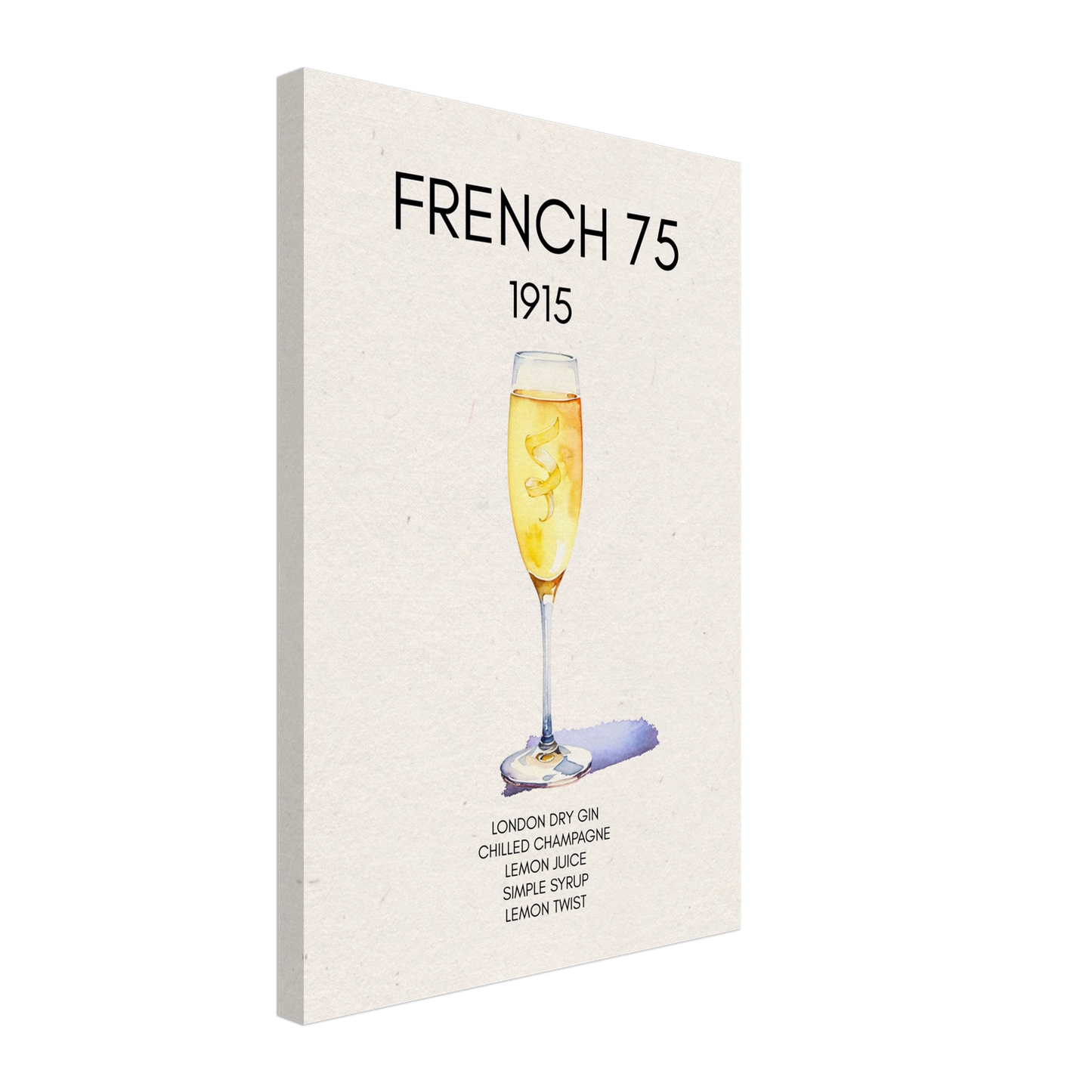 French 75 Cocktail Art Print No Frame 40x60 cm 16x24″ Gallery Wrapped Canvas