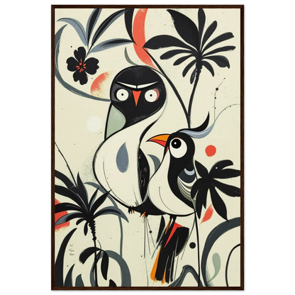 Abstract Bird Modern Tropical Art Print Dark Brown Wood Frame 60x90 cm 24x36″ Museum-Quality Matte Wooden Framed Poster
