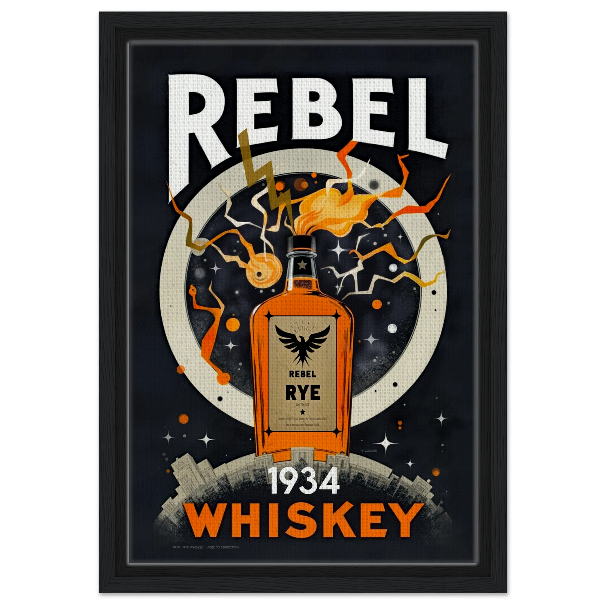 Rebel Whiskey Cocktail Bar Poster Print Black frame 30x45 cm 12x18″ Framed Canvas