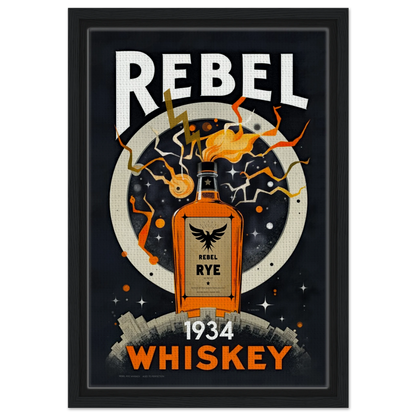 Rebel Whiskey Cocktail Bar Poster Print Black frame 30x45 cm 12x18″ Framed Canvas